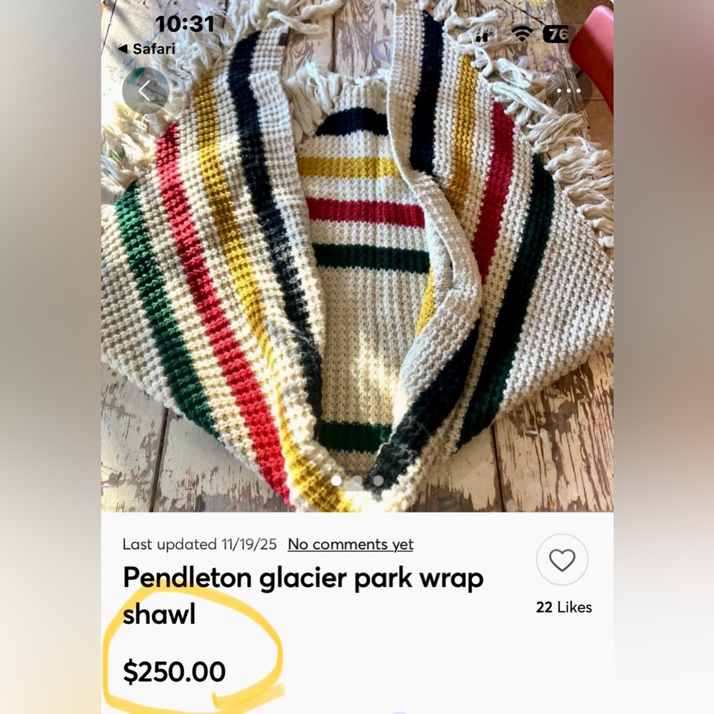 STUNNING Pendleton wrap shawl crochet fringe Glac… - image 6